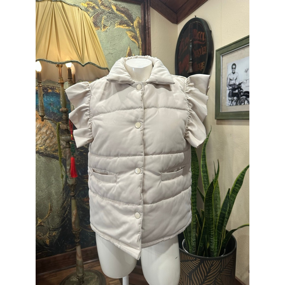 Mazik Cream Ruffle Puffer Vest Boho Fall Layering Medium - Picture 5 of 13